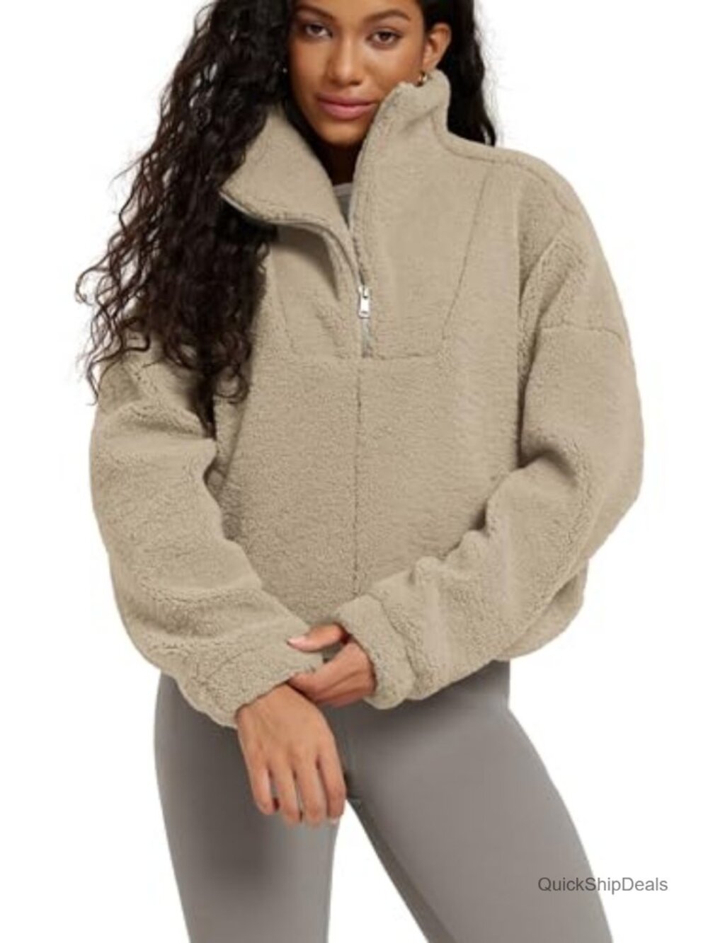 Women's Sherpa Fleece Half-Zip Pullover Sweatshirt with Pockets